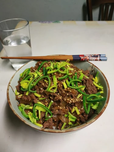 un gyudon japonais prêt à être consommé